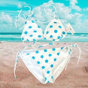 NWT - NOBO 2 Piece String Bikini - White w/Sky Blue Polka Dots - Size XL